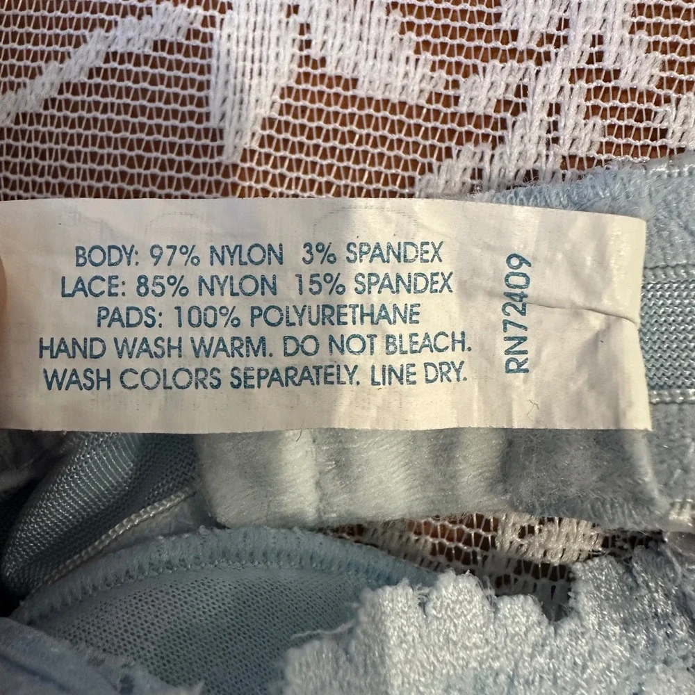 Vintage Rene Rofe Lingerie Light Blue‎ Lace Balconette Bra Style B2141 Size 32B - Picture 4 of 5